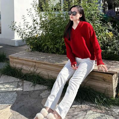 康赛妮加厚宽松落肩套头衫纯羊绒