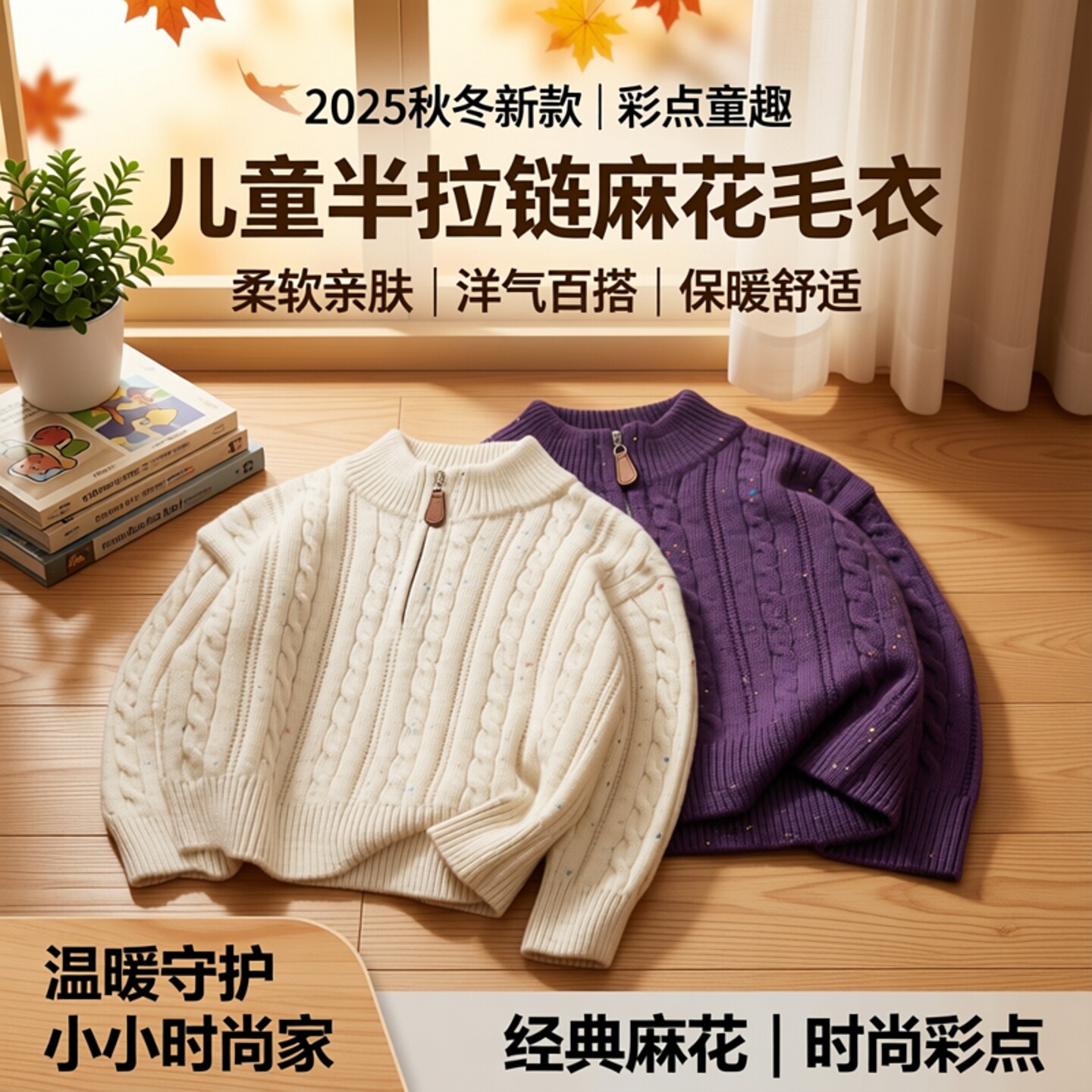 童装秋冬新款儿童毛衣彩点儿童毛衣半拉链麻花套头洋气百搭毛衣