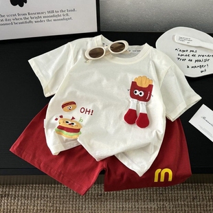 儿童短袖套装夏季新款男女童休闲韩版卡通立体玩偶透气夏装两件套