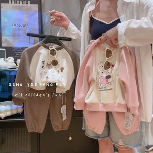 新款 春秋兒童衛(wèi)衣男童裝 休閑衛(wèi)褲 運動套裝 卡通2025兩件套圓領(lǐng)女童