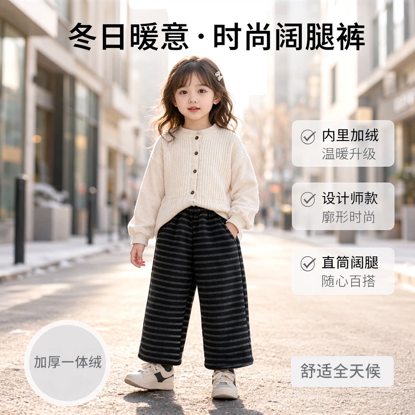 2026冬季新款加绒加厚休闲裤子女童直筒阔腿裤大码男童保暖裤外穿