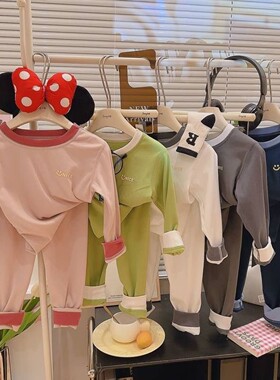 秋冬韩系糖果色男童女童保暖套装