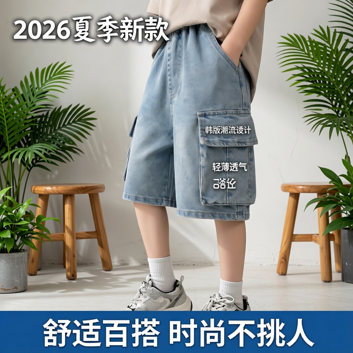 男童牛仔短裤夏季2026新款韩版儿童薄款裤子夏天外穿男宝宝五分裤