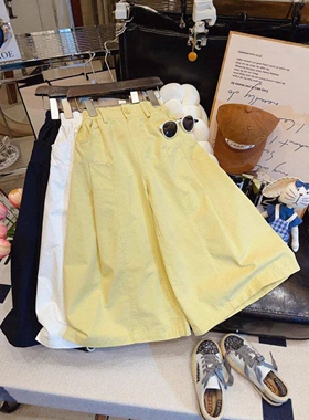 2026新款韩版高腰宽松阔腿裤女夏季百搭显瘦休闲裤黄色工装风时尚