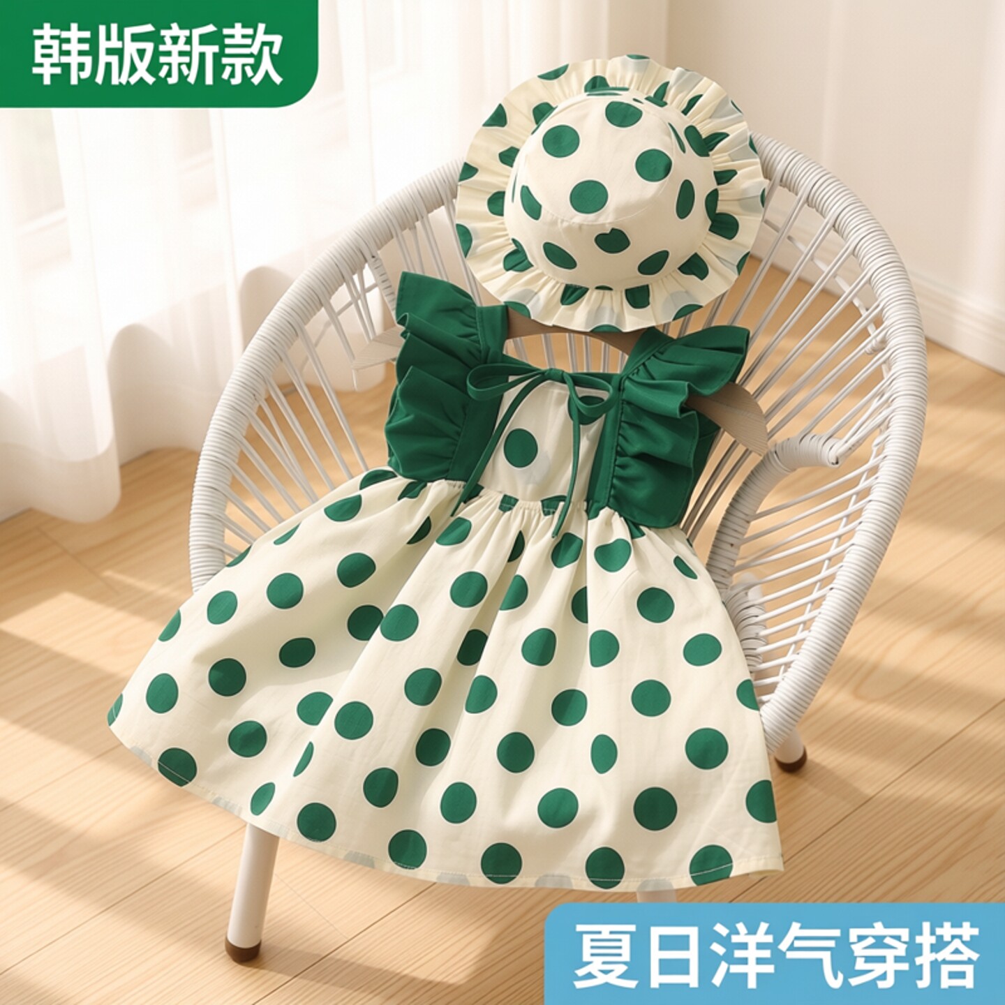 裙棉布宝宝韩版新款连衣裙帽子夏装洋气碎花送女童裙子夏季童装