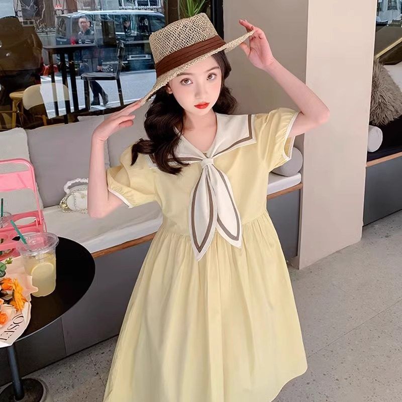 女童夏季裙子2025新款儿童洋气夏装女中大童海军风女孩甜美连衣裙