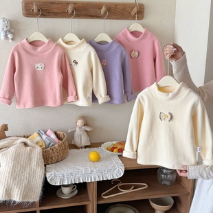 童装 儿童打底衫 秋冬奥利绒无骨卡通百搭上衣男童女童圆领加厚长袖