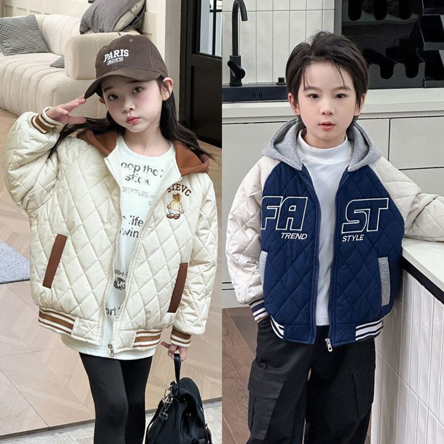 童装男孩秋冬季新款儿童棉服男女童加绒棒球服中大童加厚连帽外套