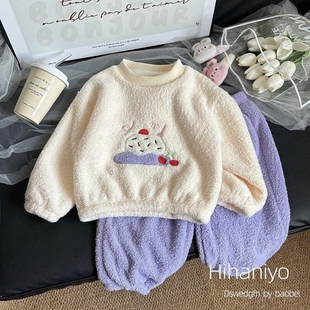 保暖套装 加厚宝宝卡通儿童冬季 家居服 新款 女童秋冬杨梅绒睡衣套装