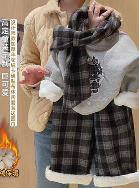 女童冬季加绒加厚韩范卫衣套装