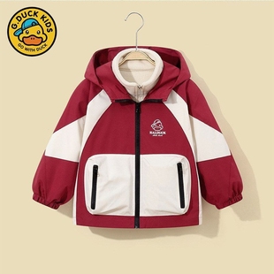 小黄鸭冲锋衣春秋款 加绒加厚派克服中大男童女童外套 风衣儿童新款