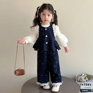 背心套装 儿童新款 2025女童小香风休闲衬衫 套装 女宝宝 洋气春秋季