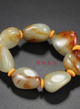 男款原石手串青白玉籽料