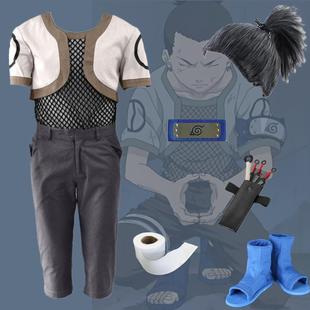 动漫火影忍者奈良鹿丸装1代少年版短袖中裤男装Cos服饰万圣节套装