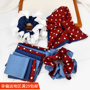 韩系红蓝撞色波点大肠发圈方巾马尾抓夹头饰发饰手工diy材料辅料