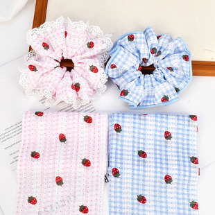 提花波点印草莓格子布条 大肠发圈布料 手工diy发饰头饰配件辅料