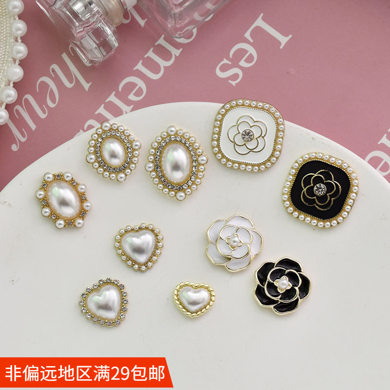 镶钻珍珠滴油山茶花桃心爱心合金钻盘 手工diy发饰蝴蝶结饰品材料