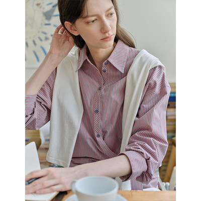 CIRCLOFY瑟夕 法式简约复古百搭休闲撞色条纹廓形宽松长袖衬衫女