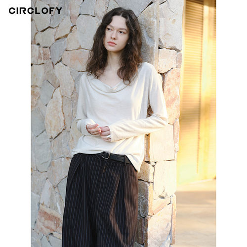 【汤曼妮粉丝专享】CIRCLOFY瑟夕 荡领设计感t恤女上衣显瘦打底衫