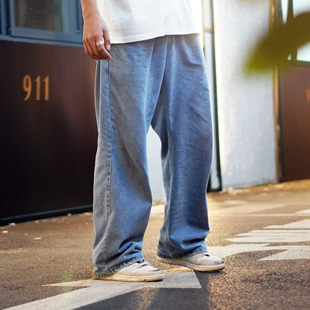 普通滑手牛仔裤 阔腿休闲运动 滑板街头青少年宽松直筒刺绣春秋夏季