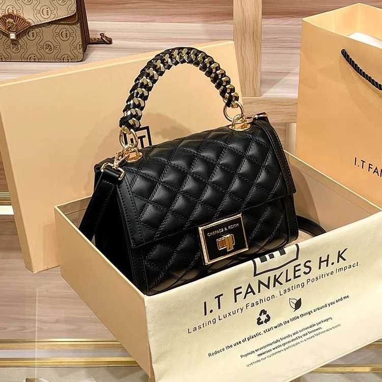 香港正品代购新款真皮小方包女士菱格手提包牛皮大容量单肩斜挎包