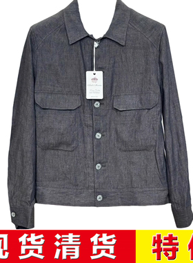 现货清货 意大利顶吉品牌Andre Maurice秋冬蓝色亚麻夹克
