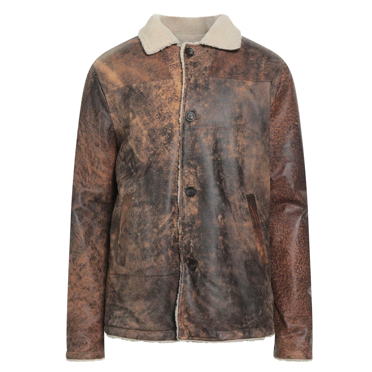 顶吉 专业一线 GB 秋冬 水洗工艺 重工擦色羔羊皮皮毛一体皮衣