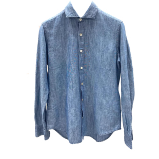 衬衫 那不勒斯 亚麻老钱风长袖 牛仔蓝色莱塞尔纤维 男 四季