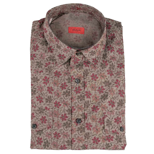 公价6200 那不勒斯顶吉 ISAIA 四季 咖色复古花纹海岛棉 长袖衬衫