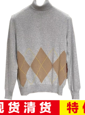 现货清货意大利醉顶吉仅低于LP COLOMBO秋冬灰色几何图案羊绒毛衣