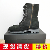 品牌 特价 清货 秋冬黑色磨砂皮系带高筒靴