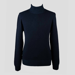 秋冬毕备深蓝色100%山羊绒老钱风针织毛衣 SASSO 意大利一线 GRAN