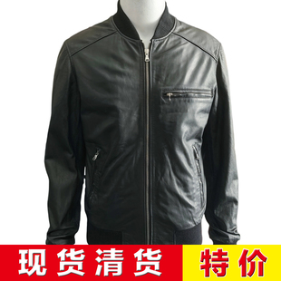 现货清货超低特价意大利一线S 秋冬 拼接网眼羔羊皮 修身黑色皮衣