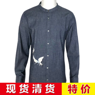 四季 重工刺绣仙鹤图案 日本牛仔面料 休闲长袖衬衫 S