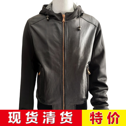 现货清货 公价12800 意大利一线G 秋冬 拼接羔羊皮 修身连帽皮衣