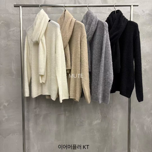 现 韩国东大门MUTE25冬季新款时尚小众百搭含围巾长袖毛衣女