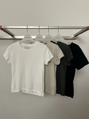 现 26春季新款韩国东大门london flat女韩系短款圆领纯色短袖T恤