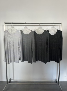 现 25早秋新款韩国东大门tempting慵懒风休闲条纹宽松长袖T恤