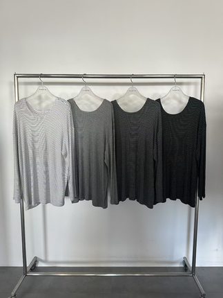 现 25早秋新款韩国东大门tempting慵懒风休闲条纹宽松长袖T恤