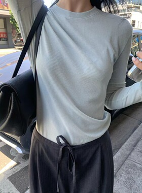 现 26春季新款韩国东大门mohhe百搭简约纯色圆领长袖打底T恤