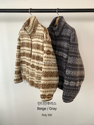 现 25冬新款韩国东大门Underson立领拉链复古印花长袖毛绒外套女