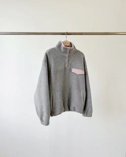 现 25冬季新款韩国东大门ounce慵懒时尚撞色立领摇粒绒卫衣外套女