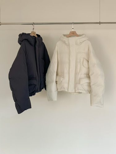 现 25冬季新款韩国东大门EGG 保暖设计感连帽短款鹅绒羽绒服外套