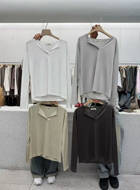 现26春季新款韩国东大门at the bagel女士时尚百搭半系扣长袖T恤