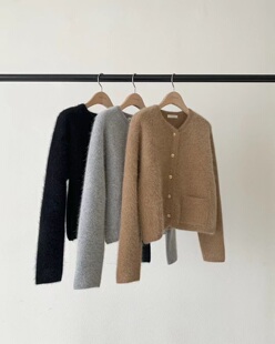 折现 25秋冬季新款韩国东大门ounce精致绒毛小香风金扣针织开衫