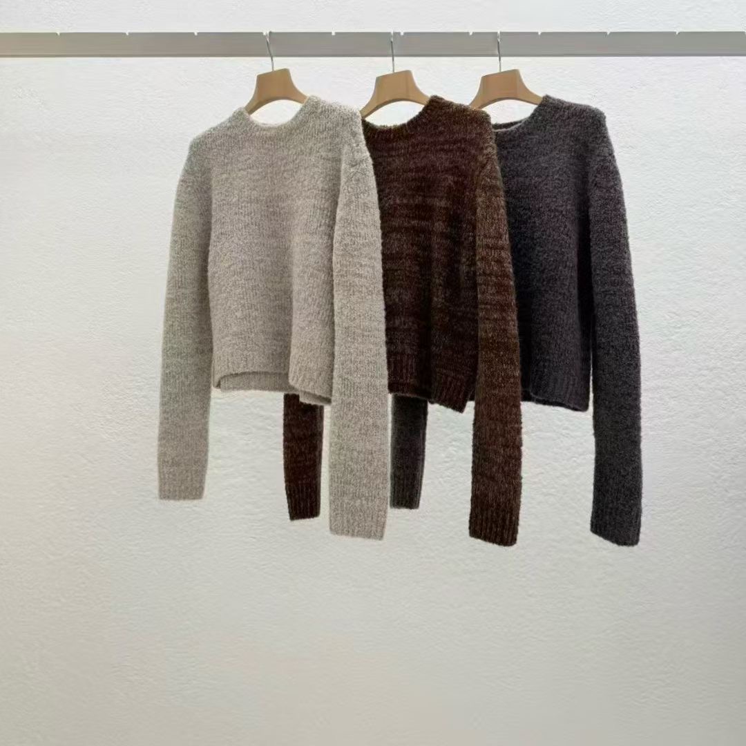 现 25冬季新款韩国东大门STATEMENT时尚圆领杂色羊毛针织毛衣