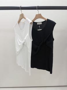 现 25夏季新款韩国东大门Architekt时尚胸前扭结薄无袖背心T恤女