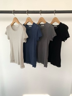 现 26春季新款韩国东大门UNDERSON修身纯色天丝羊毛短袖T恤女