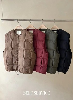 现折25秋新款韩国东大门self service宽松下摆侧按扣抽绳羽绒马甲