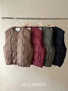 现折25秋新款韩国东大门self service宽松下摆侧按扣抽绳羽绒马甲